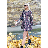 Animal Print Long Sleeves Dress - Clothing