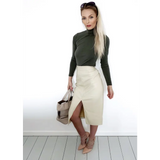 Beige Faux Leather High Waisted Midi Skirt - UK 6 - Skirts