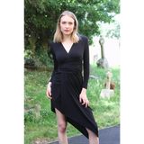 Black Cocktail Midi Dress with Long sleeves - Dresses