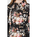 Black Floral Midi Dress with Pussy Bow - Clothing