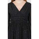 Black Glitter V Neck party Dress - Midi Dress