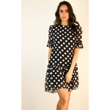 Black Polkadot Frill Hem Dress