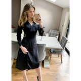 Black Satin Wrap Midi Dress With Buckle - Dresses