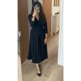 Black Wrap Style Midi Dress - Dresses