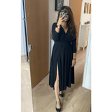 Black Wrap Style Midi Dress - Dresses