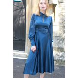 BLUE KEYHOLE LONG SLEEVE MIDI DRESS