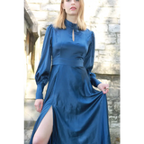 BLUE KEYHOLE LONG SLEEVE MIDI DRESS