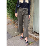 Cotton Paperbag Trousers With Waist Tie in Khaki - Trousers