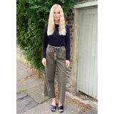 Cotton Paperbag Trousers With Waist Tie in Khaki - Trousers