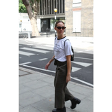 Cotton Paperbag Trousers With Waist Tie in Khaki - Trousers