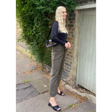 Cotton Paperbag Trousers With Waist Tie in Khaki - Trousers