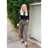 Cotton Paperbag Trousers With Waist Tie in Khaki