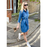 Denim Shirt Style Dress With Belt