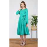 Elegant Long Sleeve Midi Satin Dress Green - Midi Dress