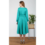 Elegant Long Sleeve Midi Satin Dress Green - Midi Dress