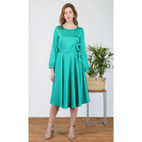 Elegant Long Sleeve Midi Satin Dress Green