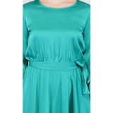 Elegant Long Sleeve Midi Satin Dress Green - Midi Dress