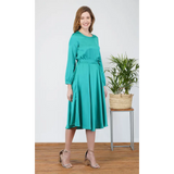 Elegant Long Sleeve Midi Satin Dress Green - Midi Dress