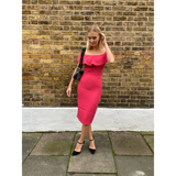 Fuchsia Pink Off Shoulder Bardot Midi Dress - Dresses