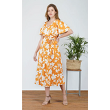 Golden Yellow Flower Dress - Midi Dress