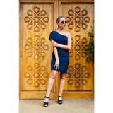 Navy Blue One Shoulder Mini Dress