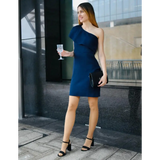 Navy Blue One Shoulder Mini Dress