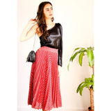 Pleated Midi Skirt - Red & Silver - Missworldlondon