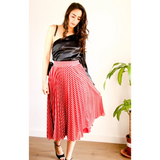 Pleated Midi Skirt - Red & Silver - Missworldlondon