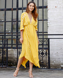 Yellow Cotton Flared Holiday Dress