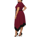 Short Sleeve Burgundy Midi Dress -Plus sizes